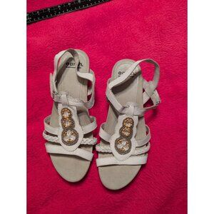 Earth Pisa Falmouth White Leather Beaded Strappy Wedge Sandals Women’s 8M